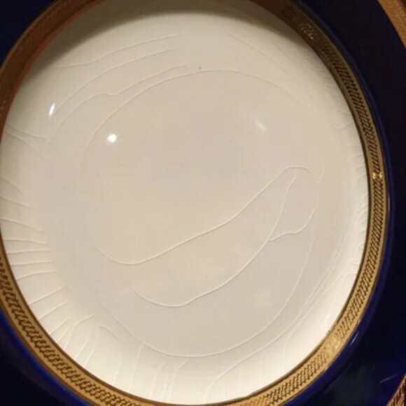 Two Vintage English CROWN DUCAL Cobalt and Gold Trim Plate #6 & #7 Crazed - Picture 7 of 9